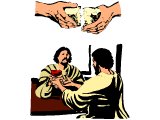 Hands breaking bread and Jesus sharing Communion with a disciple